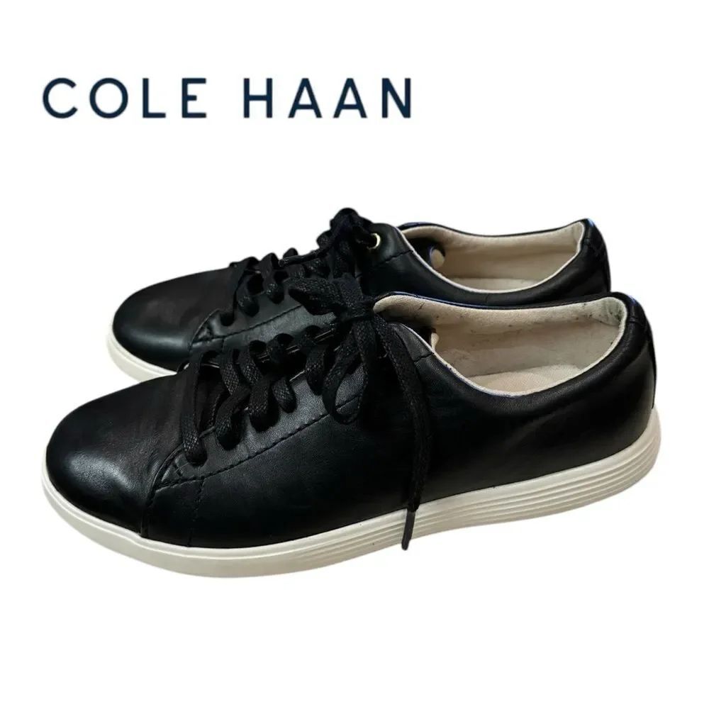 Cole Haan Women's Grand Crosscourt Black Leather Lace Sneakers 6